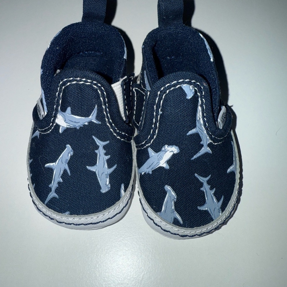 Navy Shark Print Kids Slip-On Shoes